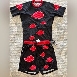 Black and Red Cloud Pattern Shirt and Shorts Set